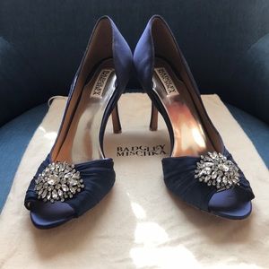 Badgley Mischka Navy Satin Pearson D’Orsay Pump